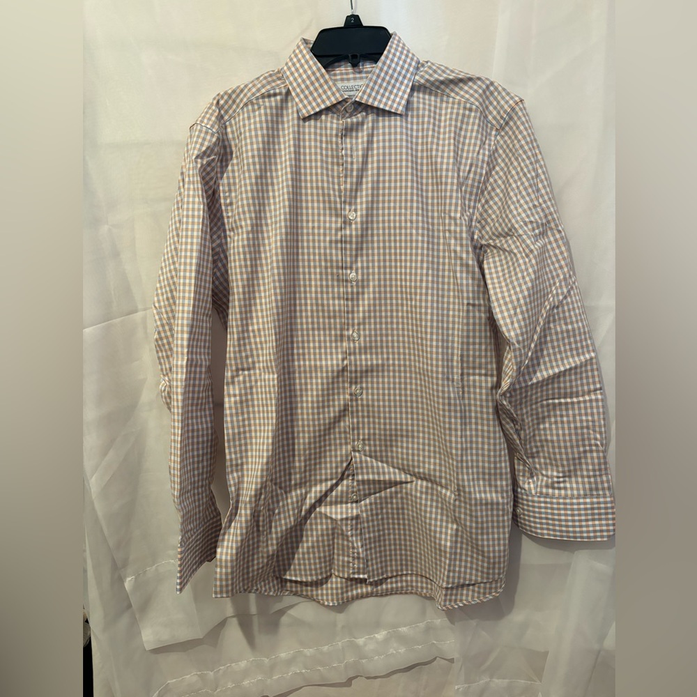 Collection by Michael Strahan Men’s Check Shirt Blue/Orange/White Size 16  34/35